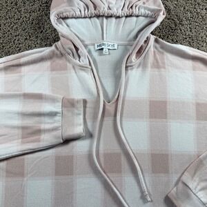 Meri Skye Plaid Hoodie Pink White sweatshirt Top Women's 2X Pullover cottagecore